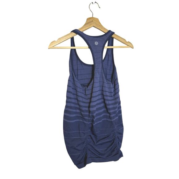 Athleta Fastest Track Tank Top Women’s M Sleeveless Ruched Navy Gradient Stripe - Picture 2 of 5